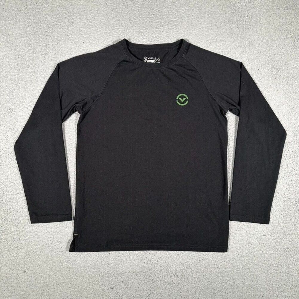 Virus Clothing Shirt Mens Small Black Crewneck Casual Preppy Long Sleeve‎ Logo